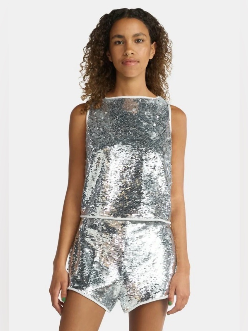 NWT! No Boundaries Silver Sequin Two Piece Set Tank Top & Shorts Size: Large
